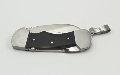 A close up of the blade on a pocket knife