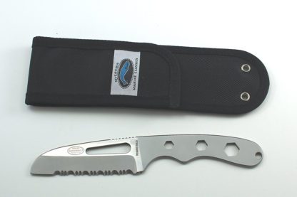 A knife with a sheath on the side of it.