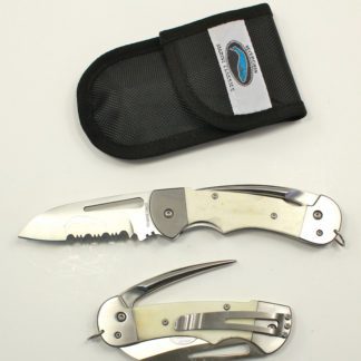 A knife and tool set with a case.