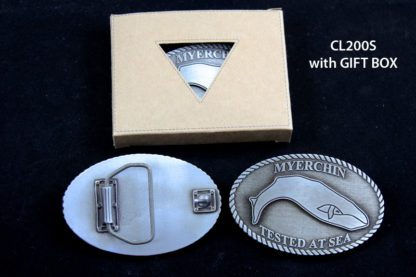 A belt buckle with the name of riverbend labeled.