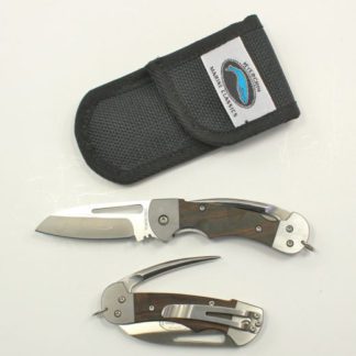 silver and wood pocketknife set with black leather 4
