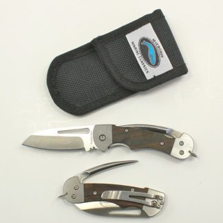 silver and wood pocketknife set with black leather 3