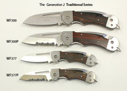 A group of four knives that are all different sizes.