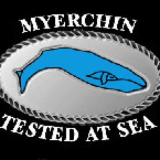 A blue whale is shown on the side of a boat contact Myerchin knives