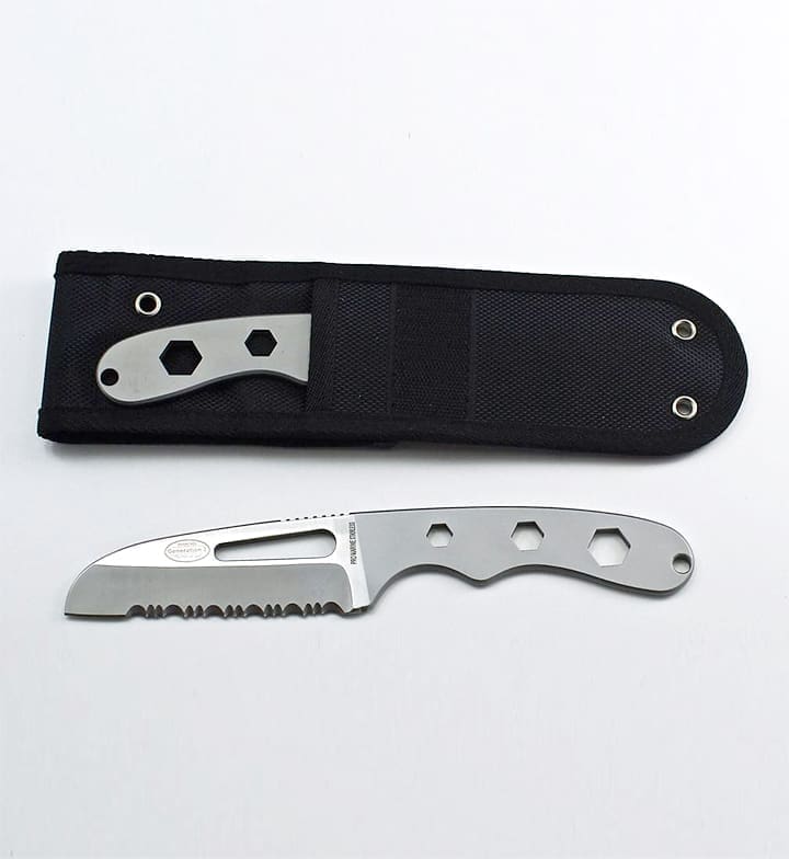 Stylish knife with hexagonal handle design.