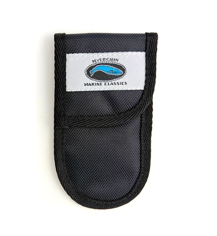 Myerchin knife sheath with marine logo design.
