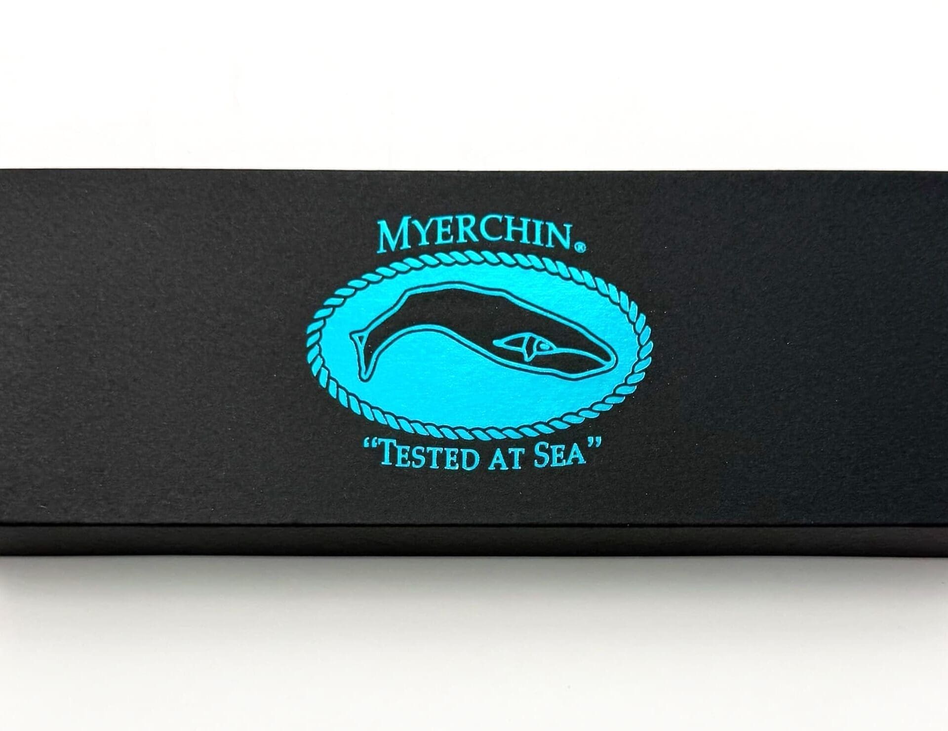 Myerchin box featuring whale logo design.