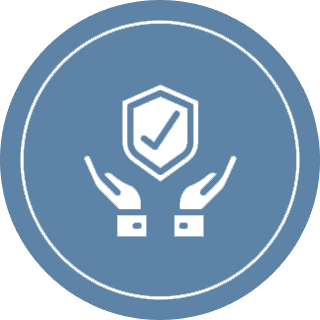 Shield symbol with hands in protective gesture.