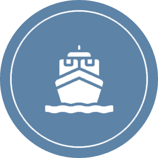 Boat icon on a circular blue background.