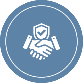 Handshake icon with shield in circular design.