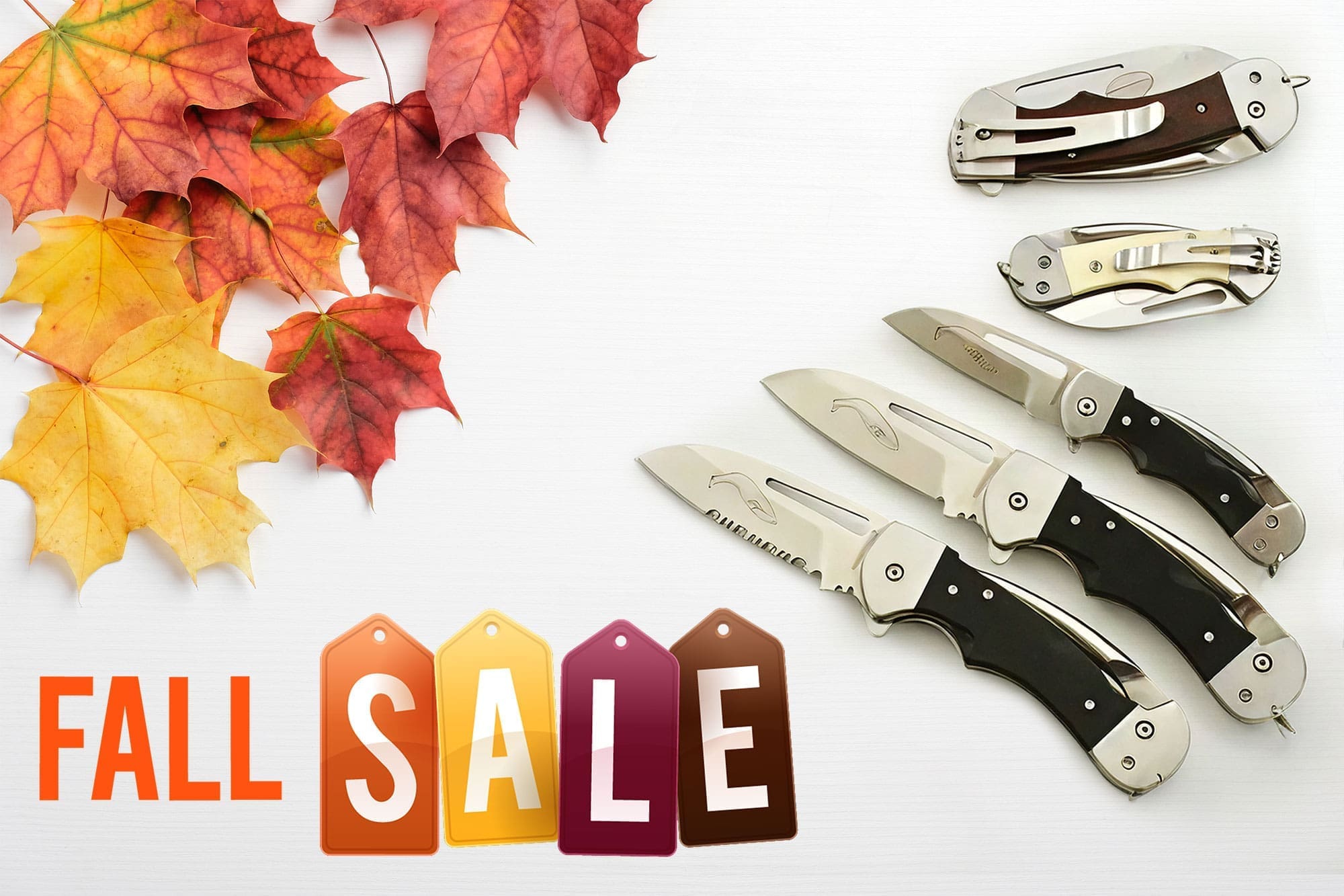 Fall sale featuring various folding knives.